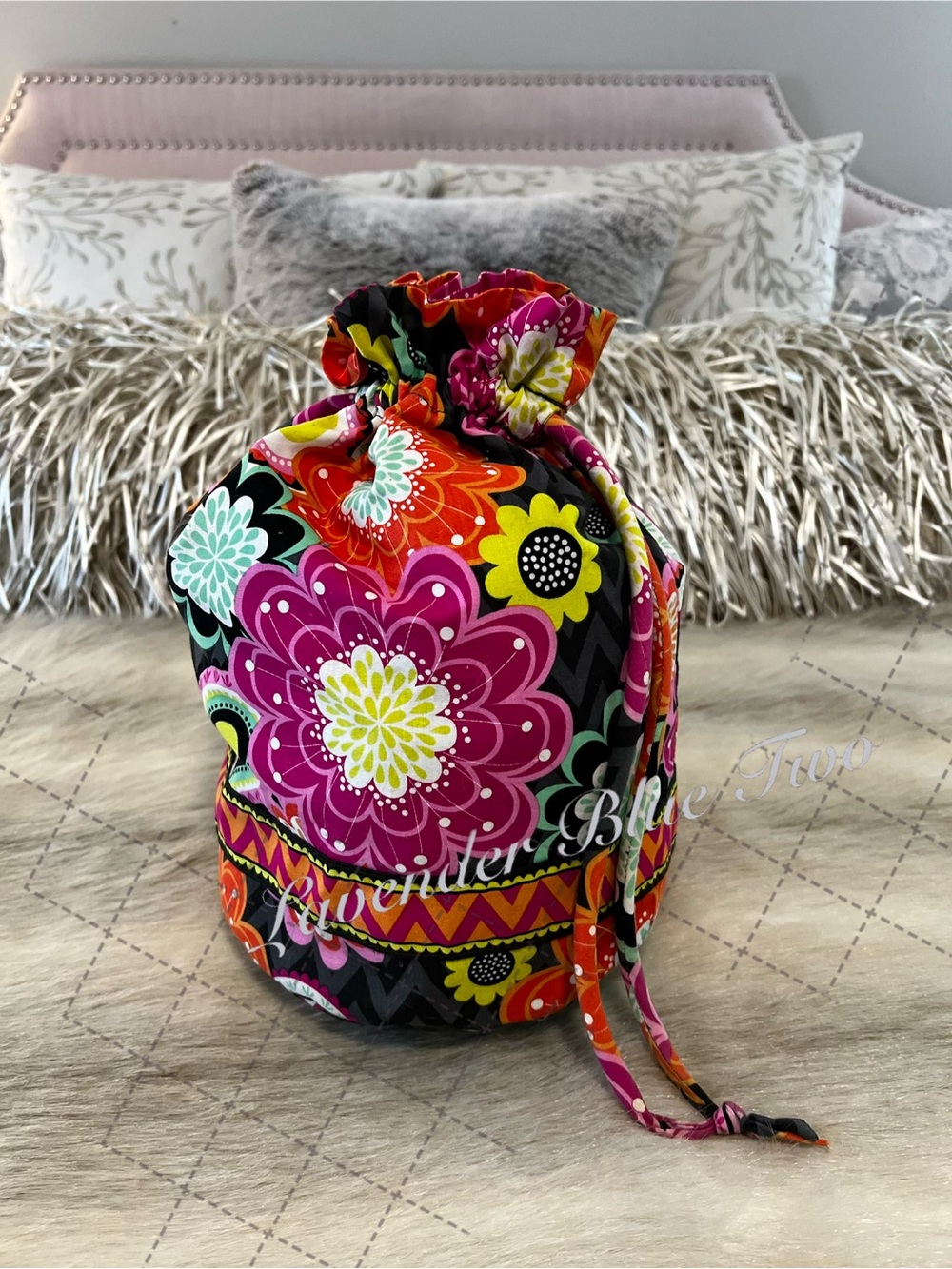 VERA BRADLEY Ziggy Zinnia 2014  Ditty Bag Drawstring Lined Travel Orange Pink